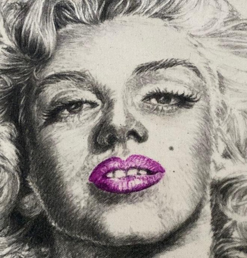 Ali Zülfikar, Marilyn Monroe, Bleistiftzeichnung auf Leinwand, 24 x 30 cm